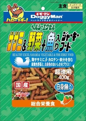 ヘルシーエクセルササミ&野菜+魚入りジャーキーフード 400g