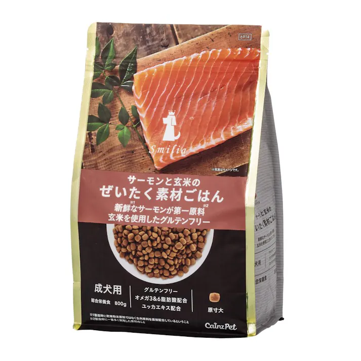 スマイリア サーモンと玄米のぜいたく素材ごはん 成犬用 800g